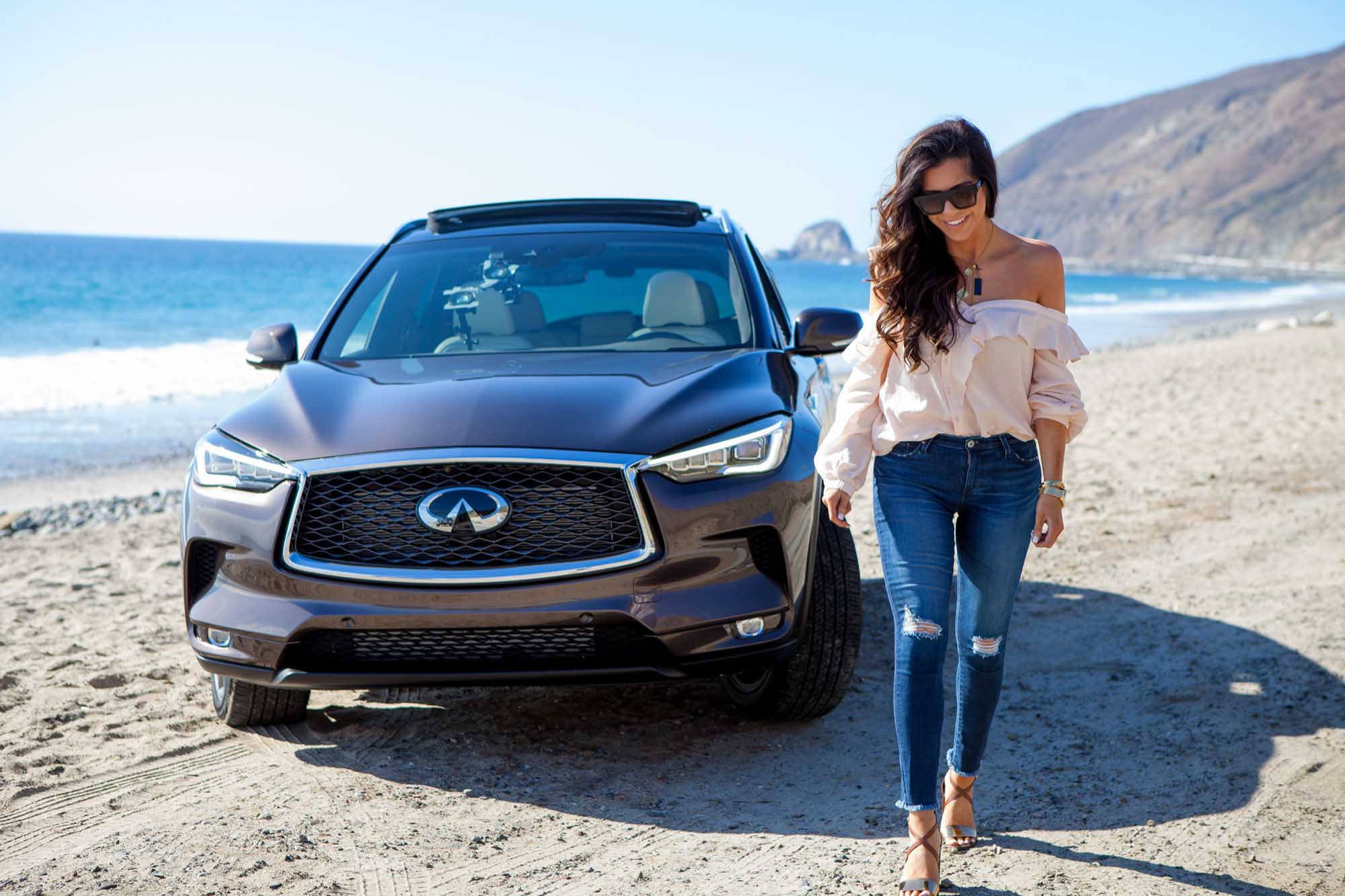 Emily Ann Gemma(@emilyanngemma) - Fashion Photography and Car Photography, driving and in front of new Infiniti QX50