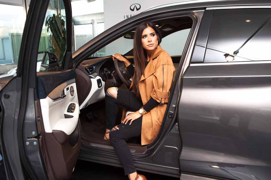 Emily Ann Gemma(@emilyanngemma) - Fashion Photography and Car Photography,  driving and posing in front of new Infiniti QX50