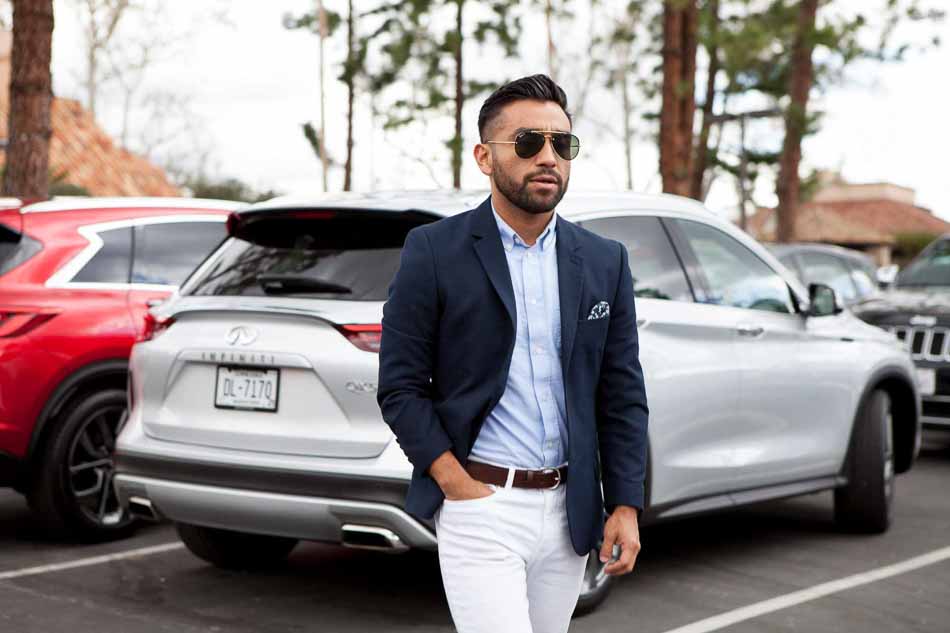 J Fig - @rule_of_thumbs in front of Infiniti QX-50 |  Car Photography | Fashion Photography | Male Model  | Shot in Los Angeles, California for Crispin Porter + Bogusky