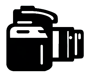 Black and white icon of a camera