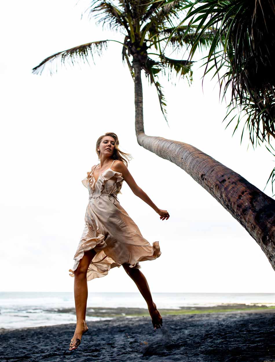 Ukrainian Model @alexa_air jumping in flowing dress | Swimwear | Lifestyle Photography | Canggu, Bali, Indonesia